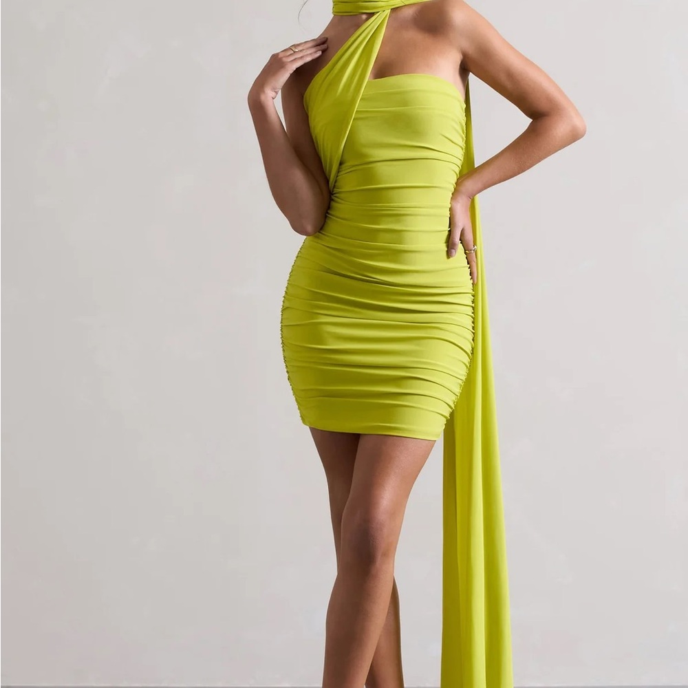 Club L London Lime One Shoulder Dress